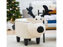 DuneDesign Rentier Spielzeug Hocker mit Stauraum 57 x 31 x 55 cm Beige