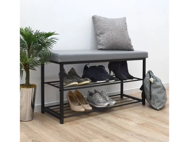 Discount DuneDesign Schuhregal mit Sitzbank 95 x 33 x 52 cm Hellgrau