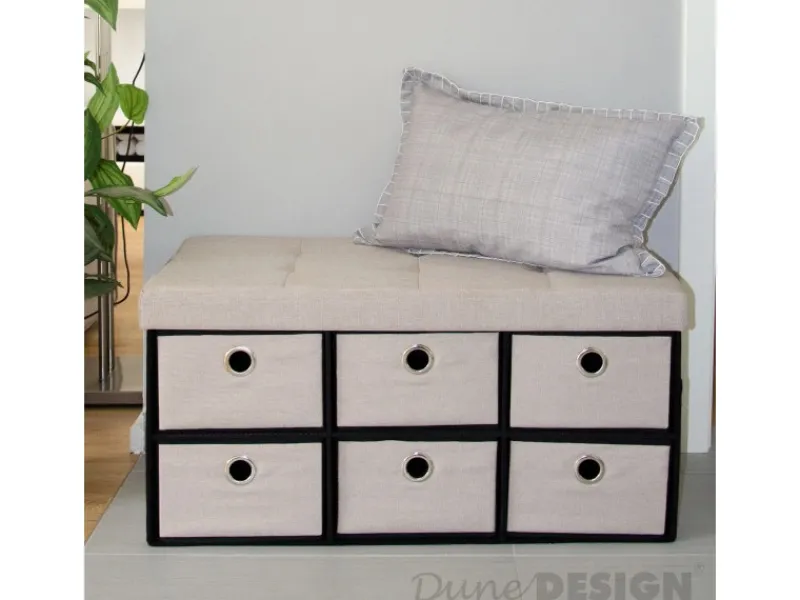 Best DuneDesign Sitzbank mit 80L Sitztruhe und 6 Schubladen 76 x 38 x 38 cm Beige