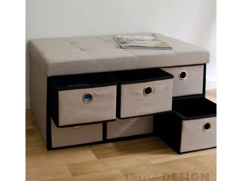 Best DuneDesign Sitzbank mit 80L Sitztruhe und 6 Schubladen 76 x 38 x 38 cm Beige