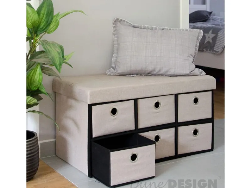 Best DuneDesign Sitzbank mit 80L Sitztruhe und 6 Schubladen 76 x 38 x 38 cm Beige