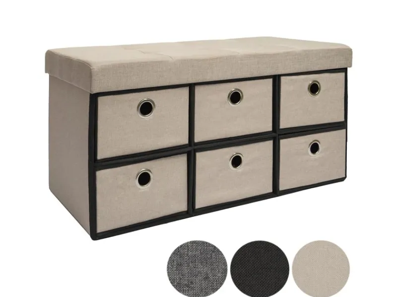Best DuneDesign Sitzbank mit 80L Sitztruhe und 6 Schubladen 76 x 38 x 38 cm Beige