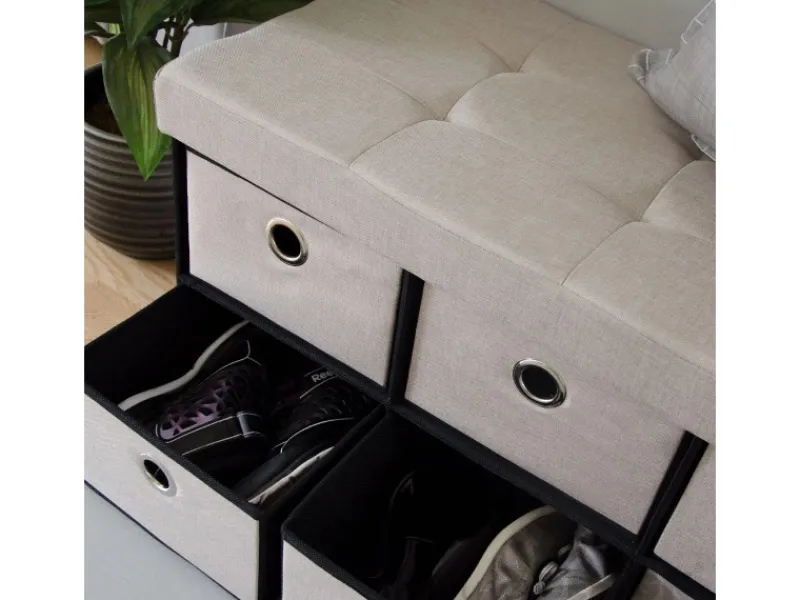 Best DuneDesign Sitzbank mit 80L Sitztruhe und 6 Schubladen 76 x 38 x 38 cm Beige