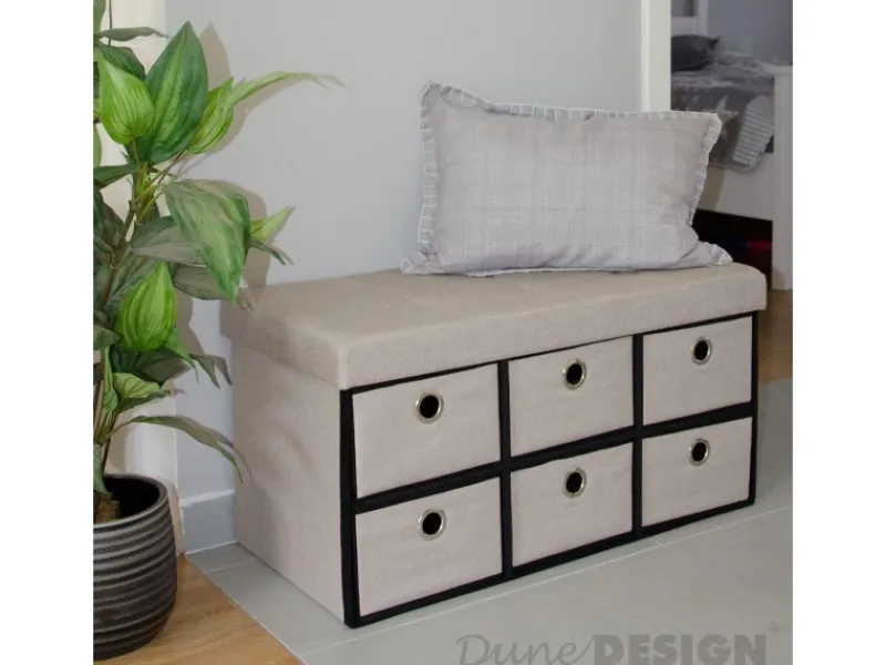Best DuneDesign Sitzbank mit 80L Sitztruhe und 6 Schubladen 76 x 38 x 38 cm Beige