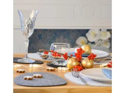 DuneDesign Tischset für 4 Personen Flusskiesel-Design Hellgrau