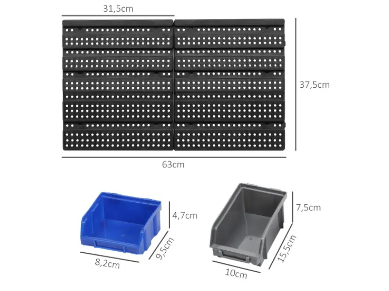 DURHAND Lagersystem Wandregal 37,5 x 63 cm 30tlg. Boxen in 2 Größen