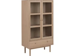 New ebuy24 Aston Vitrinenschrank mit 2 Glastüren und 1 Schublade Weiß Geölt EichenDekor