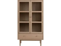 New ebuy24 Aston Vitrinenschrank mit 2 Glastüren und 1 Schublade Weiß Geölt EichenDekor