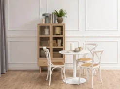 New ebuy24 Aston Vitrinenschrank mit 2 Glastüren und 1 Schublade Weiß Geölt EichenDekor