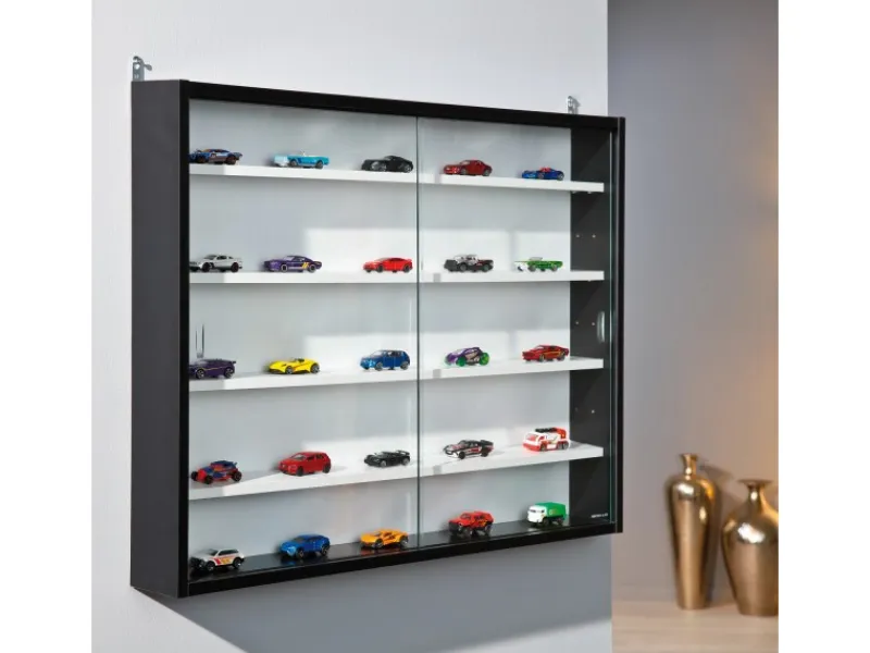 ebuy24 Comit Vitrinenschrank Wandhängend 2 Glastüren Weiss Schwarz