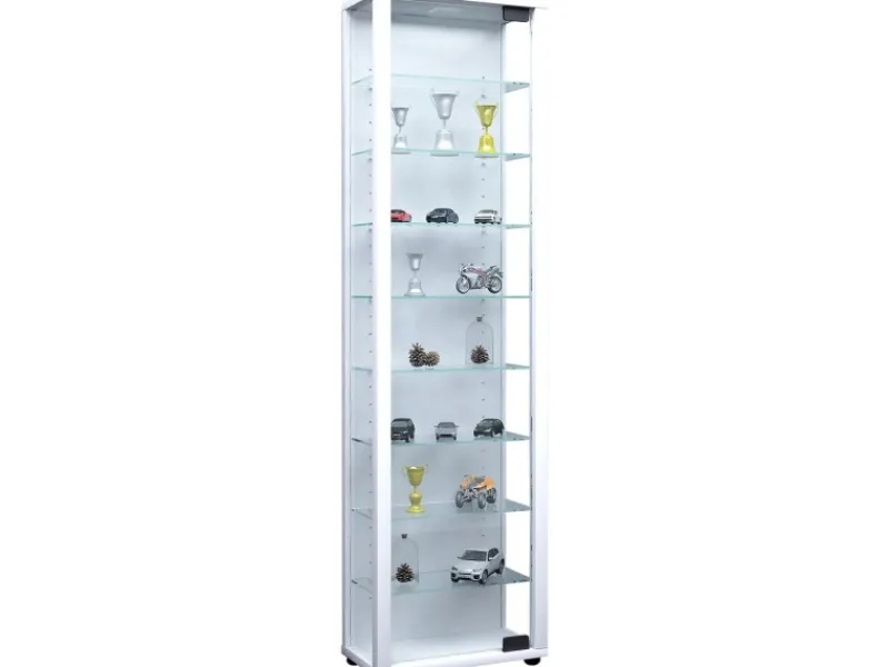 ebuy24 Edana Maxi Vitrinenschrank 1 Glastür Glasvitrine mit 8 Glasböden Weiß