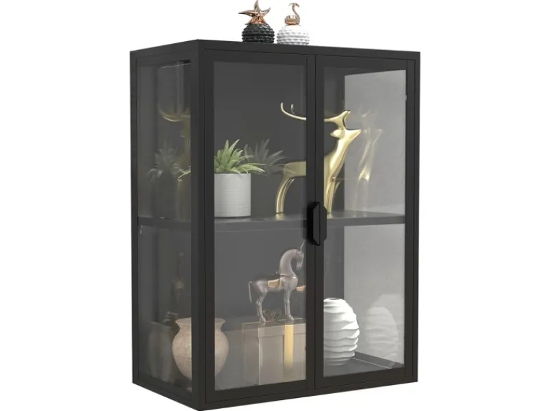 ebuy24 FlokasVM Vitrinenschrank Wandhängend 2 Türen Schwarz