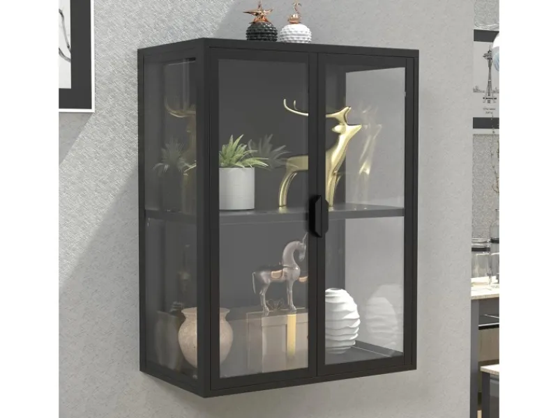 ebuy24 FlokasVM Vitrinenschrank Wandhängend 2 Türen Schwarz