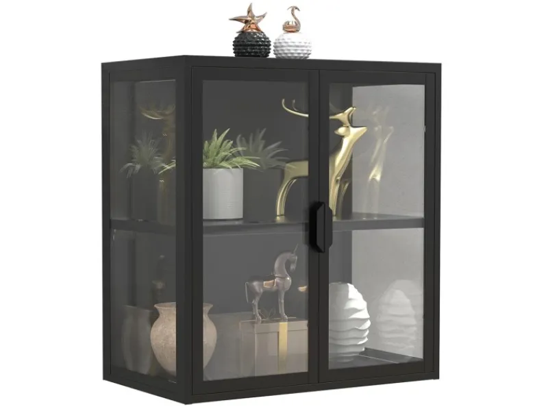 ebuy24 FlokasVS Vitrinenschrank Wandhängend 2 Türen Schwarz