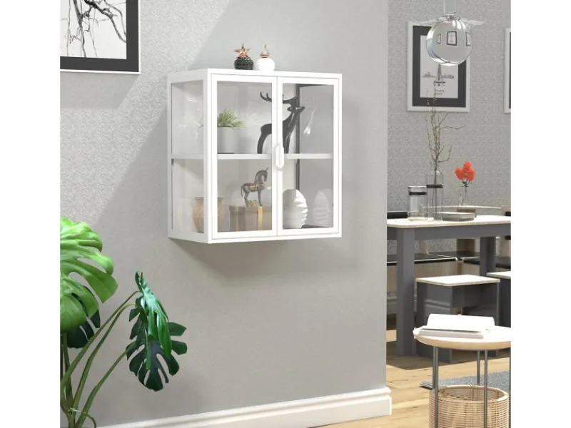 ebuy24 FlokasVS Vitrinenschrank Wandhängend 2 Türen Weiß