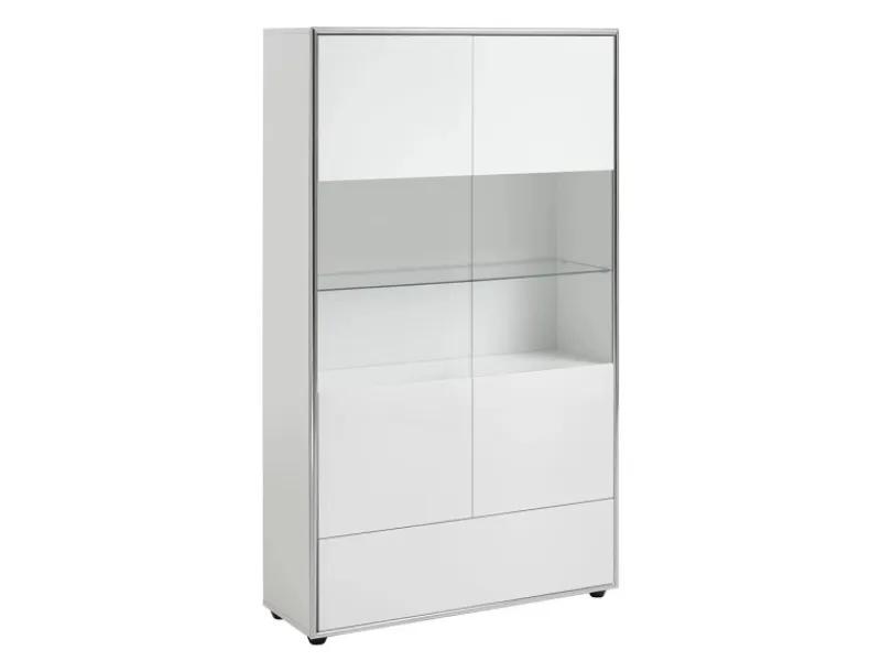 ebuy24 Kenan Vitrine 2 Türen 1 Schublade Weiß Hochglanz Lackiert