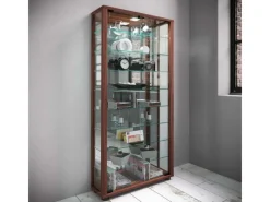 Sale ebuy24 LumoMaxi Vitrinenschrank mit Spiegel 2 Glastüren Nussbaum Dekor
