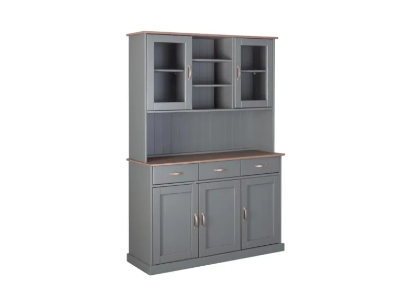 ebuy24 Luzerna Vitrinenschrank mit 3+2 Türen und 3 Schubladen Grau Braun