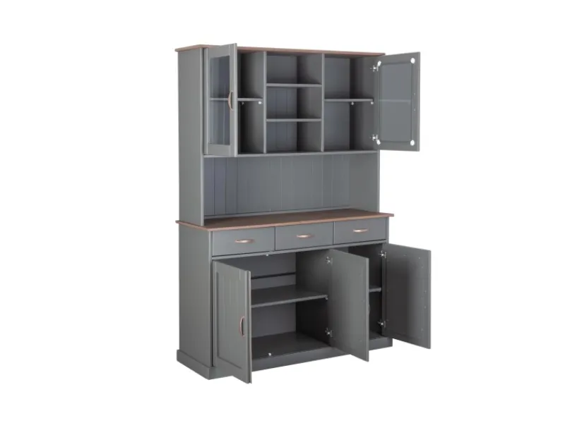 ebuy24 Luzerna Vitrinenschrank mit 3+2 Türen und 3 Schubladen Grau Braun