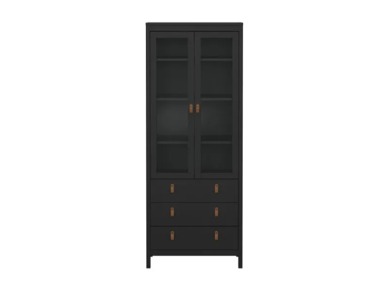 ebuy24 Madrid Vitrinenschrank 2 Glastüren 3 Schubladen Schwarz Matt