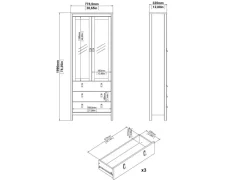 ebuy24 Madrid Vitrinenschrank 2 Glastüren 3 Schubladen Schwarz Matt