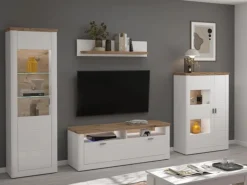 Clearance ebuy24 Michigan Vitrinenschrank 1 Tür Matt Weiß Eiche Dekor Weiß