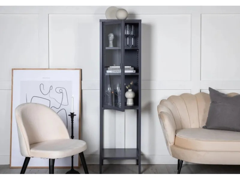 ebuy24 Misha Vitrinenschrank 1 Tür 4 Ablagen Grau