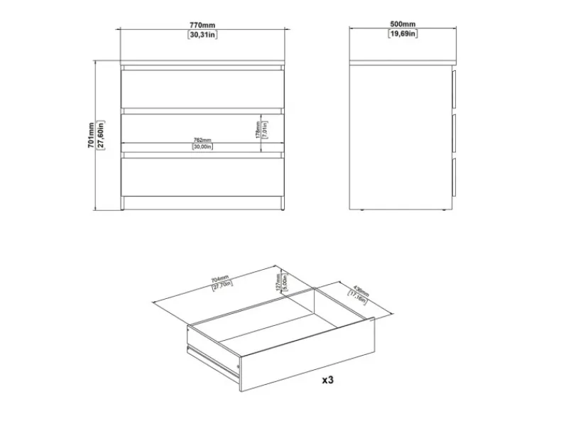 ebuy24 Naia Kommode 3 Schubladen Weiß