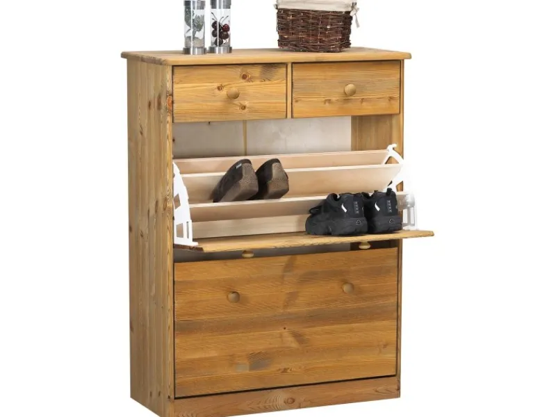 ebuy24 Nelly Schuhschrank 2 Klaptüren 2 Schubladen Kiefer Gebeitzt