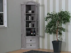 ebuy24 New Mexico Eckschrank mit 1 Glastür und 2 Schubladen in Grau