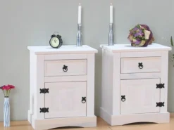 ebuy24 New Mexico Nachttische 2 Stück mit 1 Schublade und 1 Tür Weiss Gewachst