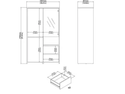 ebuy24 Next Vitrinenschrank 3 Türen 2 Schubladen 1 Ablage Eichen-Dekor Weiß Hochglanz