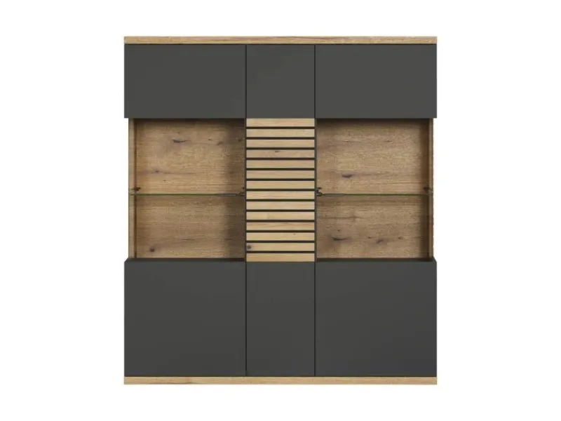 Clearance ebuy24 Norris1 Vitrinenschrank Grau Eiche Dekor