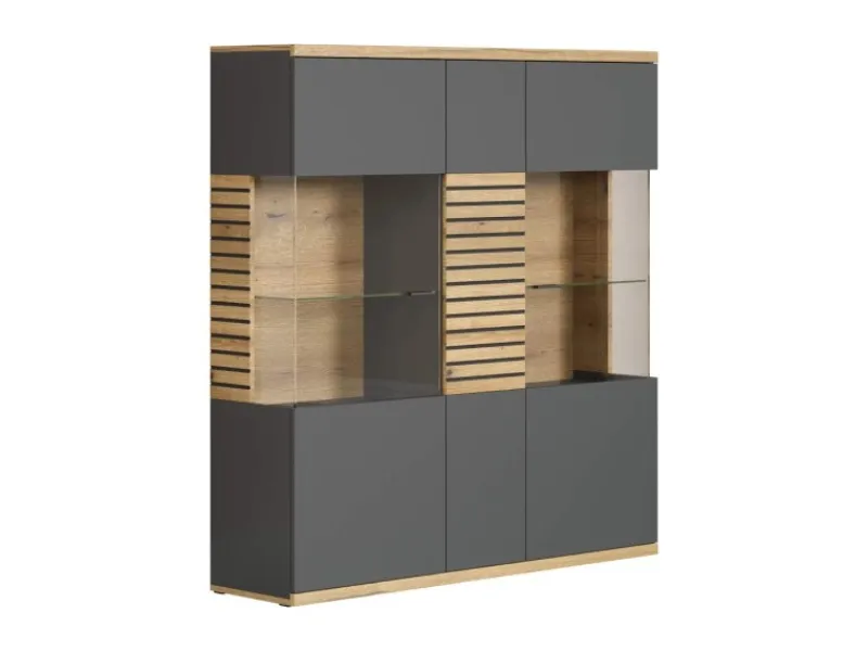 Clearance ebuy24 Norris1 Vitrinenschrank Grau Eiche Dekor