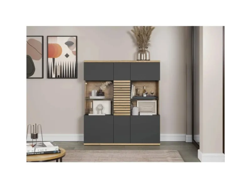 Clearance ebuy24 Norris1 Vitrinenschrank Grau Eiche Dekor