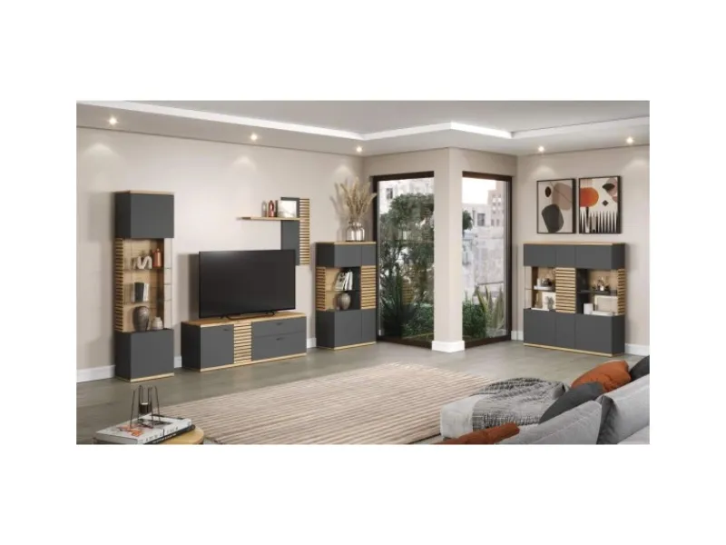 Clearance ebuy24 Norris1 Vitrinenschrank Grau Eiche Dekor