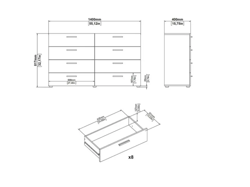 ebuy24 Pepe Kommode 8 Schubladen Eichenstruktur-Dekor
