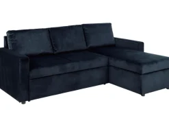 ebuy24 Sacramento Schlafsofa Chaiselong Wendbar Versteckte Aufbewahrung und Ausziehbares Bett Dunkelblau