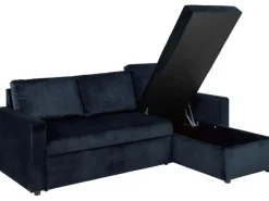 ebuy24 Sacramento Schlafsofa Chaiselong Wendbar Versteckte Aufbewahrung und Ausziehbares Bett Dunkelblau
