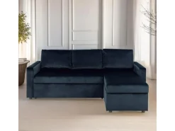 ebuy24 Sacramento Schlafsofa Chaiselong Wendbar Versteckte Aufbewahrung und Ausziehbares Bett Dunkelblau