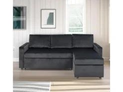 ebuy24 Sacramento Schlafsofa Chaiselong Wendbar Versteckte Aufbewahrung und Ausziehbares Bett AntracitGrau