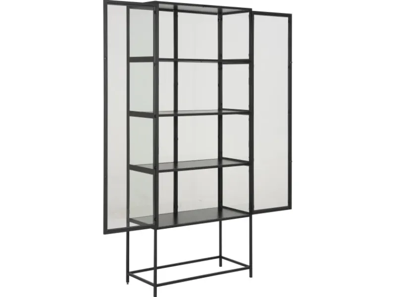 ebuy24 Sea Vitrinenschrank A 2 Glastüren und 4 Regale Schwarz