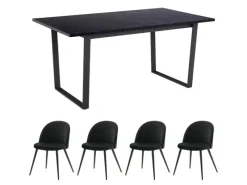 Outlet ebuy24 Tilst Essgruppe Tisch Schwarz Marmor Print mit 4 Stühlen Velour Schwarz