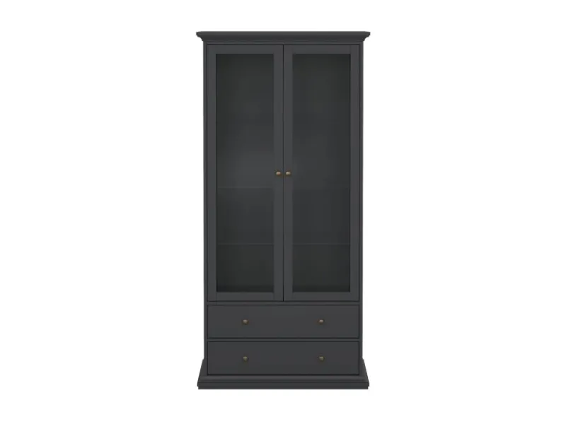 ebuy24 Venedig Vitrinenschrank 2 Glastüren und 2 Schubladen Matt Grau