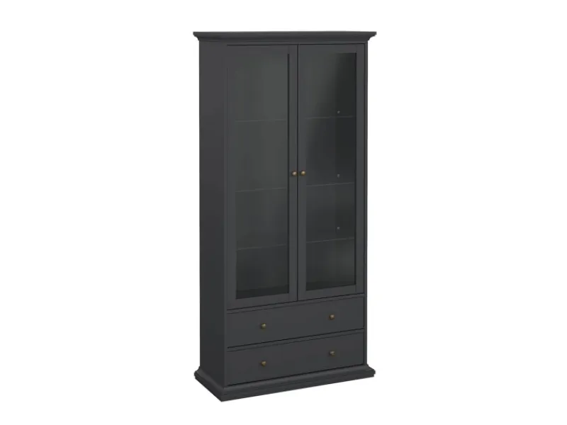 ebuy24 Venedig Vitrinenschrank 2 Glastüren und 2 Schubladen Matt Grau