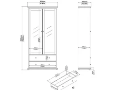 ebuy24 Venedig Vitrinenschrank 2 Glastüren und 2 Schubladen Matt Grau