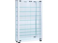 Best ebuy24 VitrosaMaxi Vitrinenschrank Wandhängend mit Spiegel 2 Glastüren Weiß