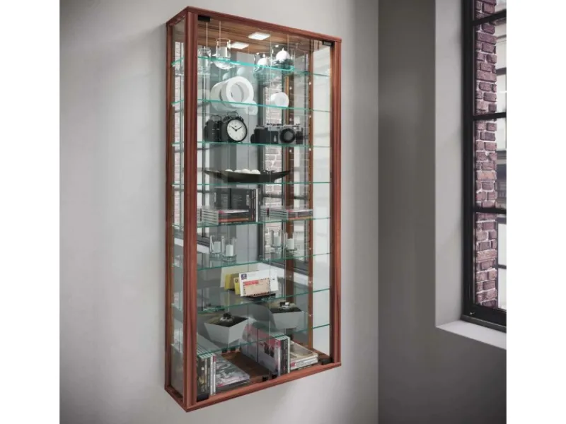 ebuy24 VitrosaMaxi Vitrinenschrank Wandhängend mit Spiegel 2 Glastüren Nussbaum Dekor
