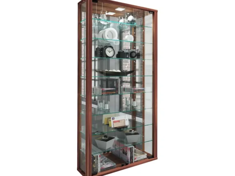 ebuy24 VitrosaMaxi Vitrinenschrank Wandhängend mit Spiegel 2 Glastüren Nussbaum Dekor