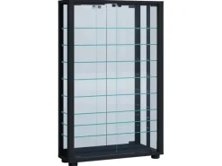 ebuy24 VitrosaMaxi Vitrinenschrank Wandhängend mit Spiegel 2 Glastüren Schwarz